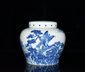 清代乾隆青花山水茶叶盖罐