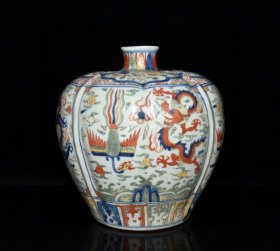 明代嘉靖五彩龙凤纹瓜棱苹果尊