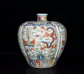 明代嘉靖五彩龙凤纹瓜棱苹果尊