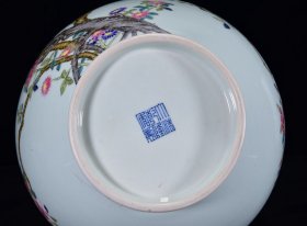 清乾隆年青花加彩花鸟纹天球瓶