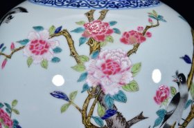 清乾隆年青花加彩花鸟纹天球瓶