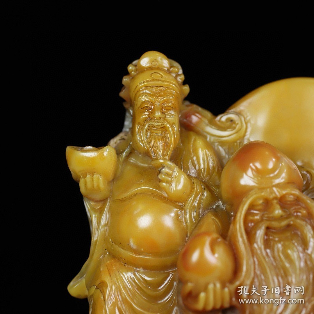 珍藏寿山石福禄寿三星印章摆件 净重1386克