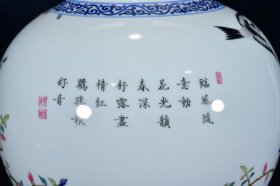 清乾隆年青花加彩花鸟纹天球瓶
