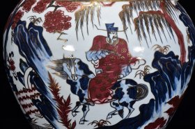 元青花釉里红成吉思汗款鬼谷子纹描金盖罐