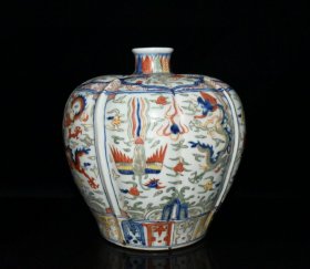 明代嘉靖五彩龙凤纹瓜棱苹果尊