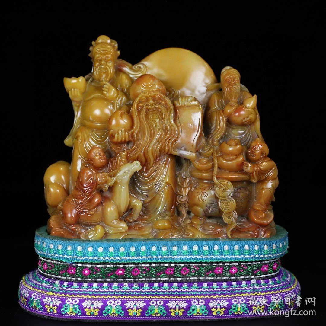 珍藏寿山石福禄寿三星印章摆件 净重1386克