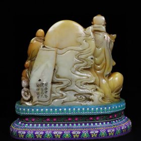 珍藏寿山石福禄寿三星印章摆件 净重1386克