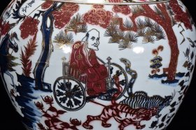 元青花釉里红成吉思汗款鬼谷子纹描金盖罐