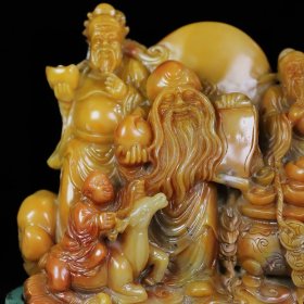 珍藏寿山石福禄寿三星印章摆件 净重1386克