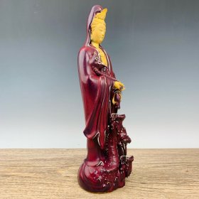 钧瓷鎏金滴水观音，高45厘米，直径14厘米，炉高13厘米，直径12厘米