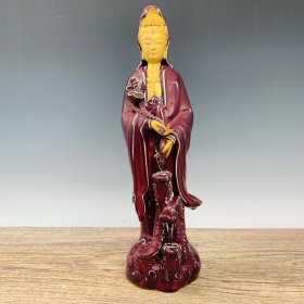 钧瓷鎏金滴水观音，高45厘米，直径14厘米，炉高13厘米，直径12厘米