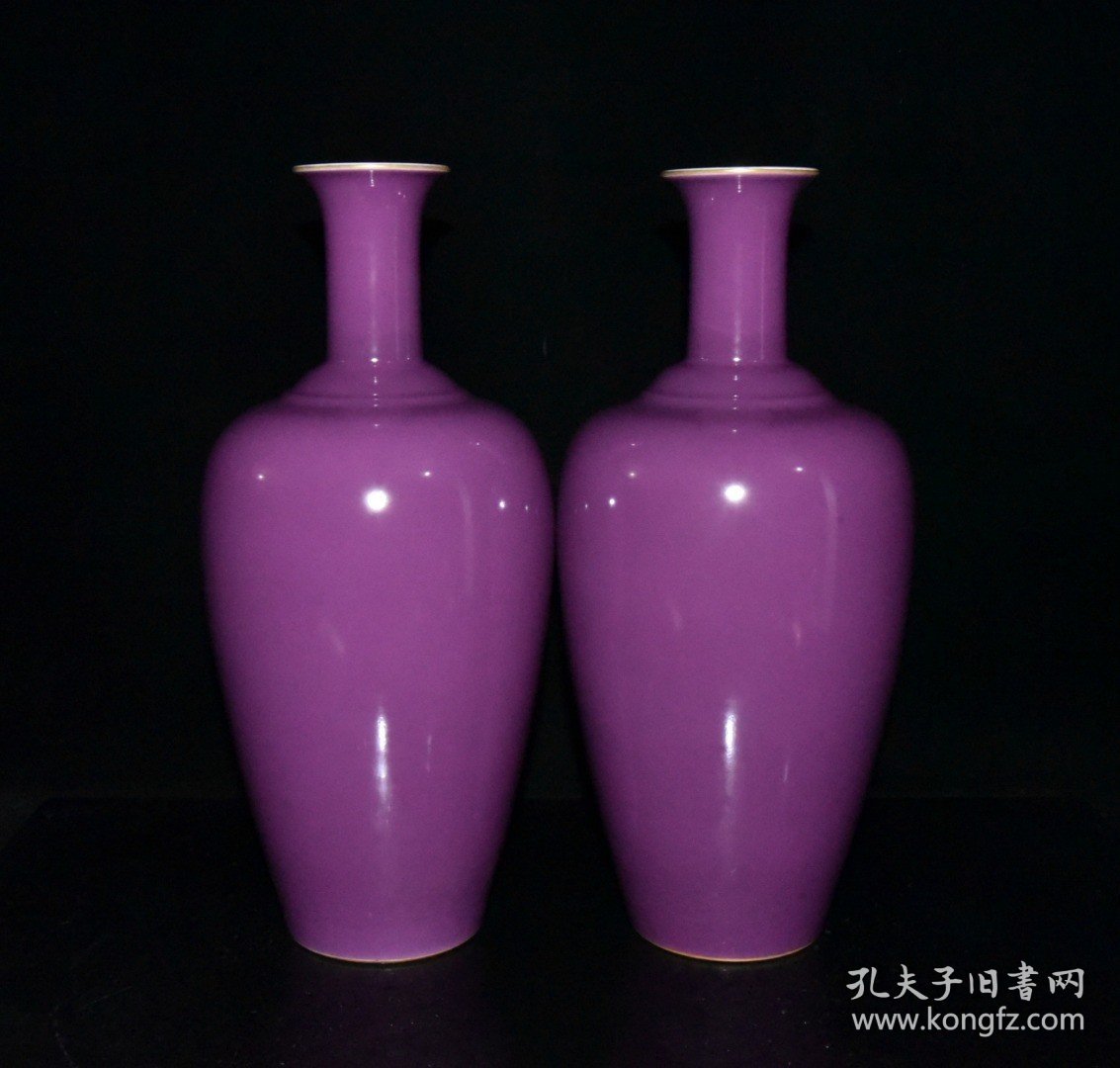 点击查看原图 清代储秀宫制茄皮紫釉瓶一对
