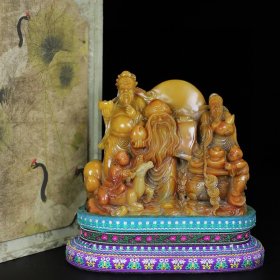 珍藏寿山石福禄寿三星印章摆件 净重1386克