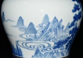 清代乾隆青花山水茶叶盖罐