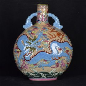 大清乾隆年制粉彩浮雕龙纹双耳抱月瓶