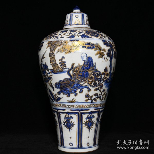 元青花描金鬼谷子下山图梅瓶