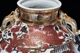 元青花釉里红成吉思汗款鬼谷子纹描金盖罐