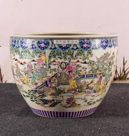 旧藏粉彩人物瓷器《群仙祝寿图》大缸一口