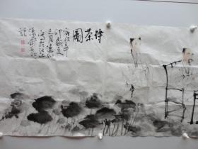 名家字画：画家刘远征国画作品《侍茶图》。大尺寸：180 x 48.2 cm 。软片。辛卯年。