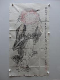 名家字画：著名画家黄羲国画作品《献寿图》。尺寸：85 x 48 cm 。软片。保真，保老。戊午年。附原藏家交换实寄封和信。