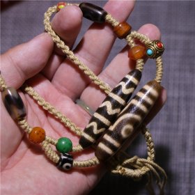 古玉老玉收藏尼泊尔精品二联天珠挂链
