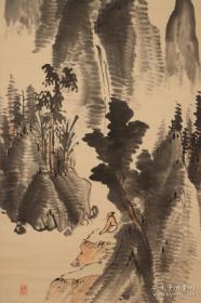 名品 收藏级 著名画家 藤本铁石（别号：铁寒士）笔大幅《山水图》纸本 原装原裱 紫檀木轴头 全尺寸197X74CM 画心尺寸138X52CM 作者简介请浏览最后一张图片