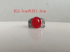 乡下收的 镶嵌 红 玛瑙戒指