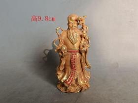 乡下收的清代老铜鎏金 镶 嵌 宝石 寿星摆件