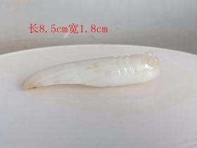 古玉战汉 和田玉白 玉蝉 手 把件