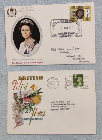英国首日封-实寄封-上面是女王银禧--外邮ac袋