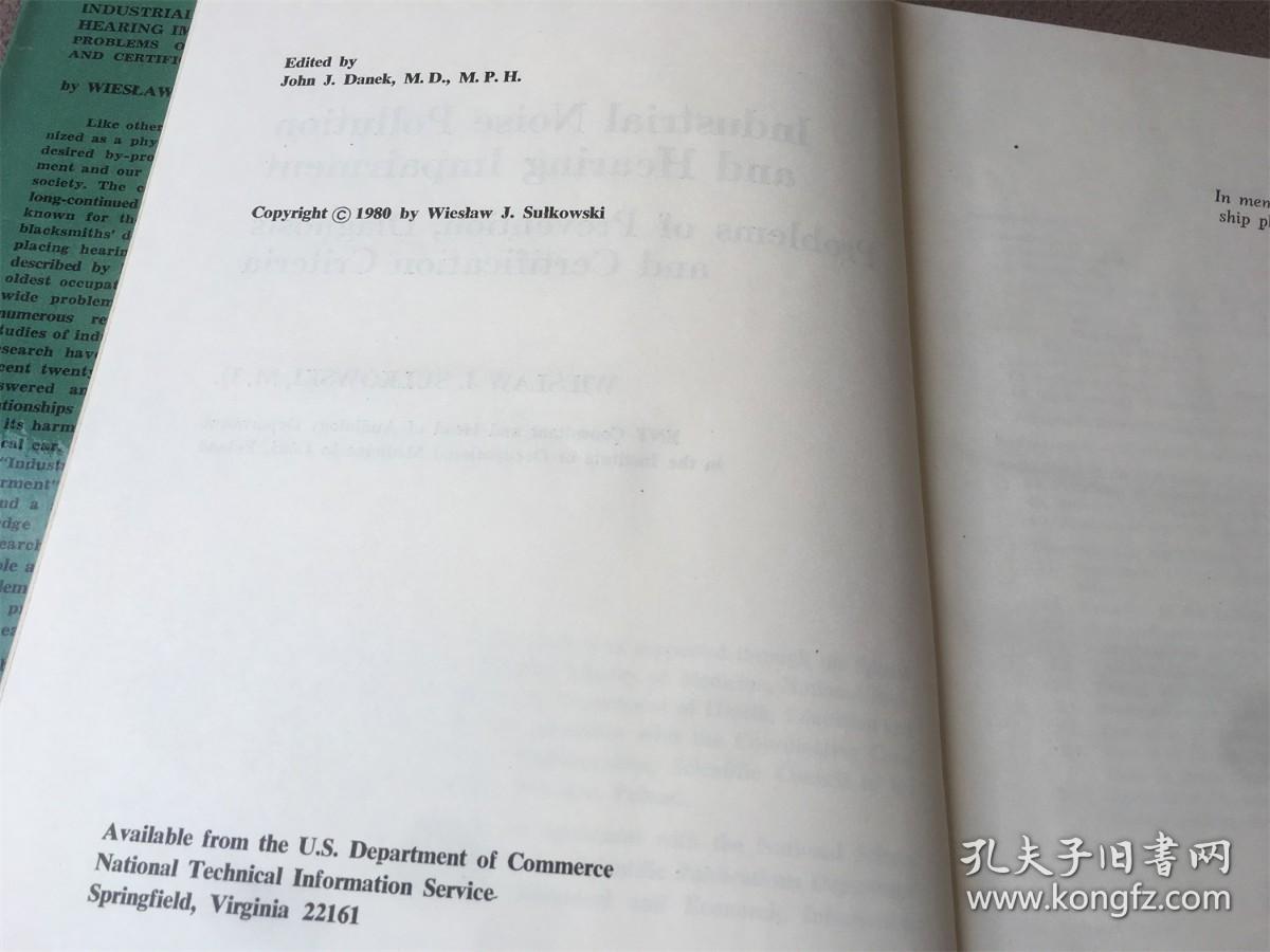 Industrial Noise Pollution and Hearing Impairment: Problems of Prevention, Diagnosis and Certification Criteria（英语 精装）