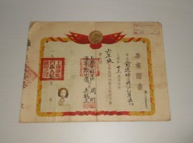 1953年上海市虹口区海宁路小学毕业证书 尺寸::36.2*26.5厘米