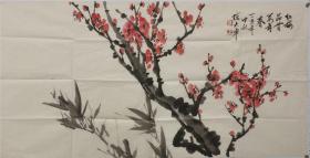 自鉴，陈大章，花鸟：红梅，中国美术家协会会员，著名画家。100*50