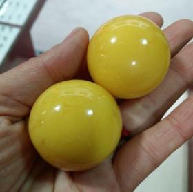 高端原创蜜蜡琥珀手球 二代优化 鸡油黄蜜蜡琥珀手球一对