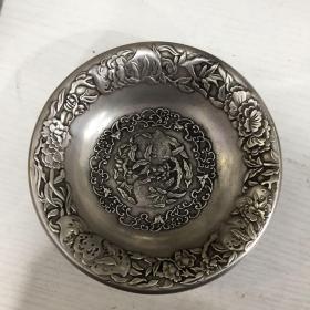 白铜镀银碗富贵寿桃花开大碗古玩铜器收藏仿古工艺品笔洗酒碗茶碗