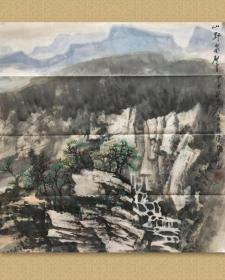 秦岭，1953年生于青海， 师从李可染、李宝林等著名画家，1982年毕业于上海师范学院艺术系，1986年进修结业于中央美术学院国画系。现为湖北美术学院教授。 山野泉声，68x69cm，未裱，保真。
