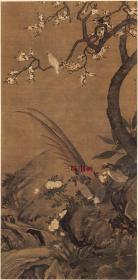 清 尤萃 花鸟珍禽图 杏花双雉图 66x133.6cm 绢本  1:1国画复制品 名画复制