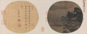 宋  萧照 柳堂读书图 团扇小品 33x82.8cm 绢本