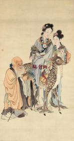 清 钱慧安 祝寿图 90x170cm 工笔人物寿星 绢本 艺术微喷画芯