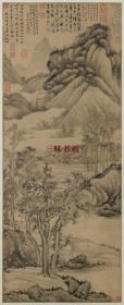 五代 巨然 寒林晚岫图   56x136.7cm 纸本 名画复制 定制产品不支持退货