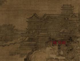 元 佚名 江山楼阁图 70x103cm 绢本  1:1国画复制品 名画复制