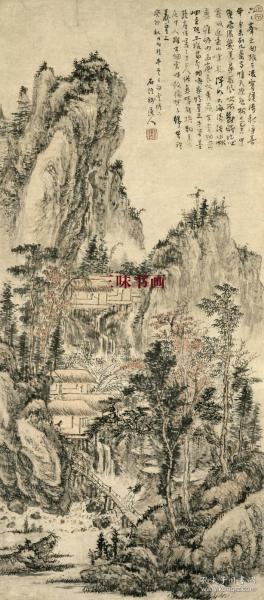 清 髡残 溪山秋雨图 50x113.3cm 纸本 1:1高清名画复制