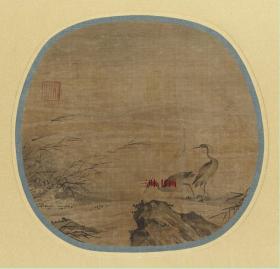 宋 夏圭 白鹭五位图页 宋画小品国画 35x36.3cm 绢本  1:1国画复制品 名画复制