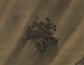 明 吕文英 江村风雨图 水墨山水 33.8x55.1cm 绢本 1:1高清国画复制品