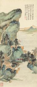 张大千 山水楼阁图 41x94.7cm 纸本 国画复制品画芯 名画复制