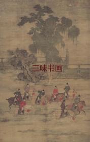 五代 赵喦 八达游春图 80x126.2cm 绢本 名画复制 定制产品不支持退货