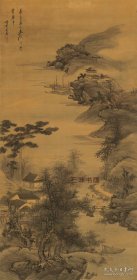 清 吴宏 江楼访友图 78x159.3cm 绢本 山水画 名画复制 定制产品不支持退货