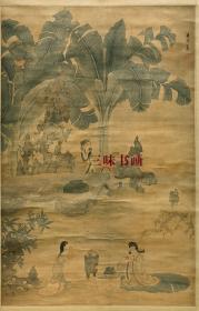 明 陈洪绶 蕉林酌酒图 80x125cm  绢本 名画复制 定制产品不支持退货