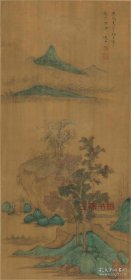 赵左 秋塘草亭图 39.6x84.5cm 绢本 青绿设色 复制品