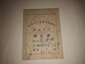 1951年北京市失业救济委员会失业工人登记证